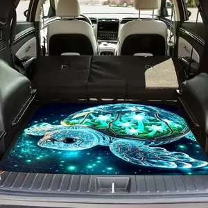 A Multicolored Sea Turtle Print Polyester Trunk Mat for Cars - Soft, Durable, Non-Slip, Machine Washable Cargo Mat for Suvs And Cars, Easy to Clean Interior Mat, Stylish Iridescent Design to Keep The Interior Tidy And Clean.