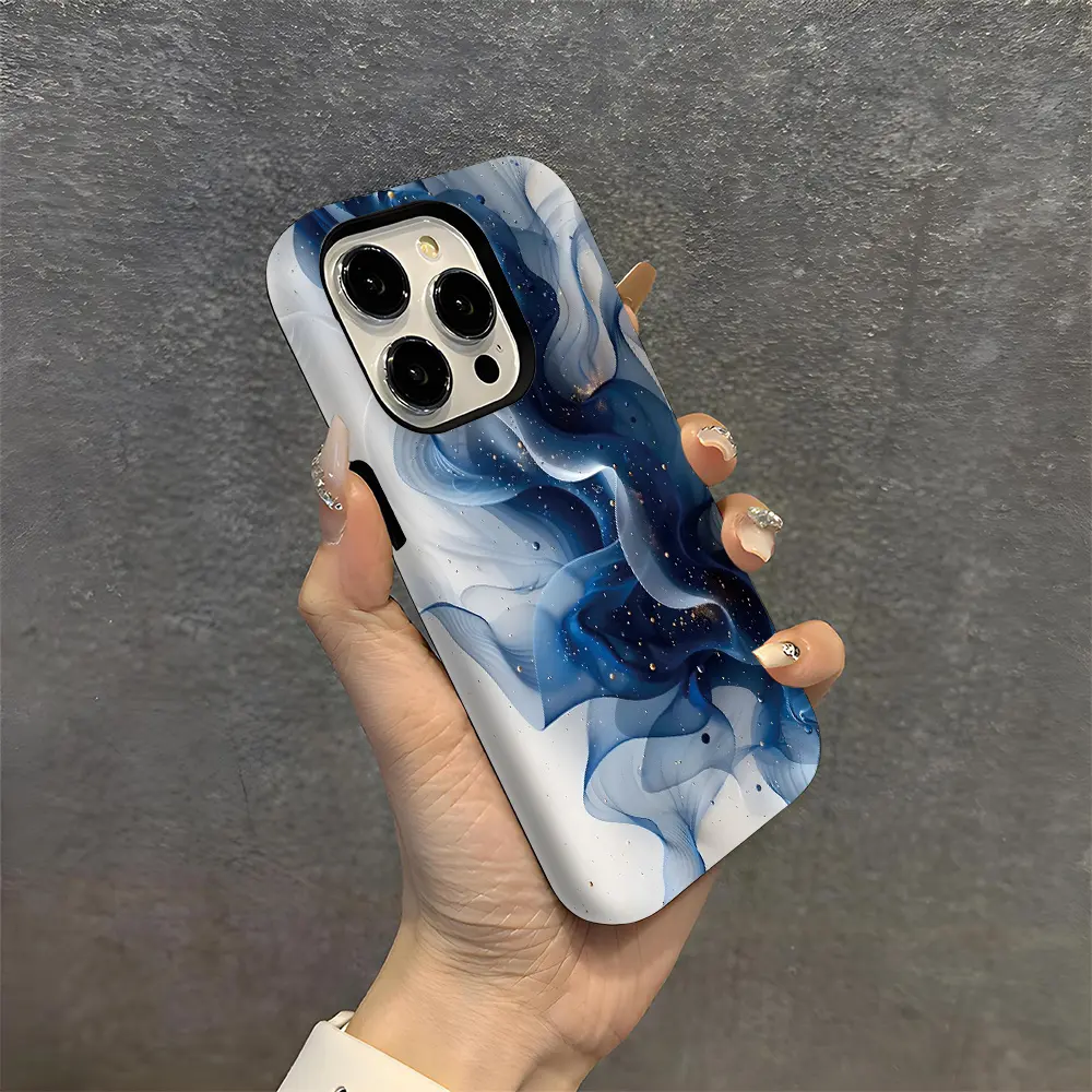 1pc Blue and White Marble Print Two-In-One Film Case-Tough,Dual Layered Case for Durable,Drop-proof-for Apple iPhone 17 Air ProMax 16 Plus 15 14 13 12 11 Pro X Xs Max XR 8 7,Perfect New Year Gift for Friends Family Loved Ones