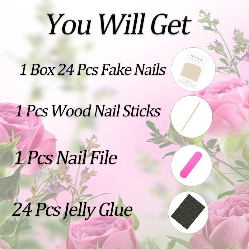 Long Square Press on Nails with 3D Stars Rhinestones Design Glitter Fake Nails Acrylic Nail Tips Full Cover Artificial on Nails Glossy Stick on Nails Nude Pink False Nails for Women Manicure Set