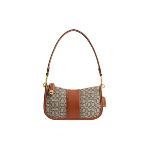 Coach Swinger 20 Classic Monogram Fabric-and-Leather Crossbody Bag for Women, Small Size, Brown