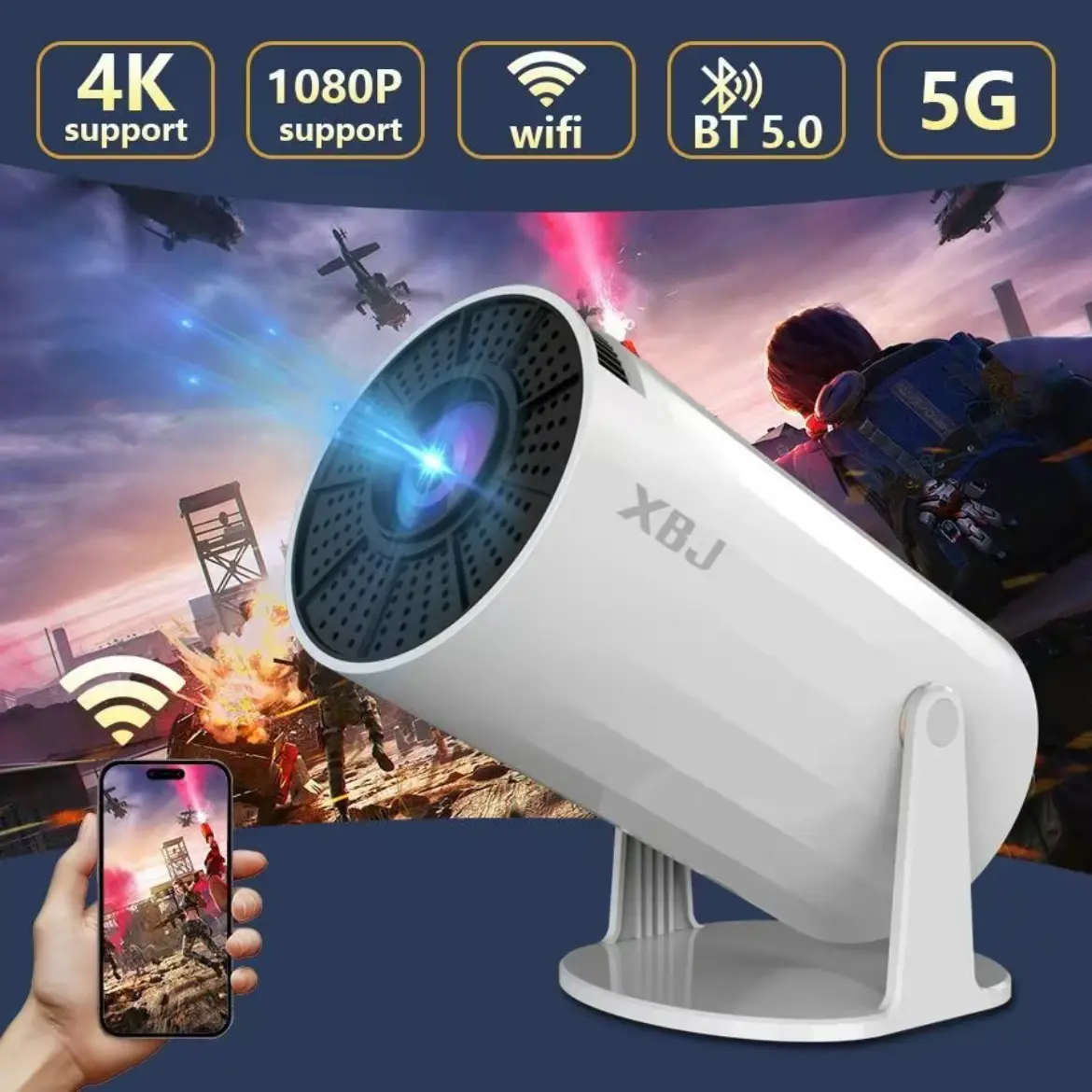 XBJ Portable Projector with Android 11 Dual Wifi6 290ANS Built-in ...