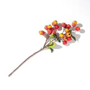 Golden Red Faux Botanical Goose Berry Branch Spray with Wired Stem