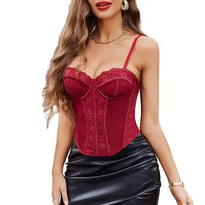 Avidlove Corset Tops for Women Lace Bustier Top Underwire Sexy Halloween Costume Exotic Slim Fit Bralette with 7 Waist Bones & Full Back Buckles