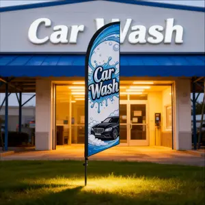 6.5 Ft Feather Flag for Car Wash Centers, Durable Polyester, Waterproof, Wind-Resistant, Easy to Install, Professional Atmosphere Enhancer