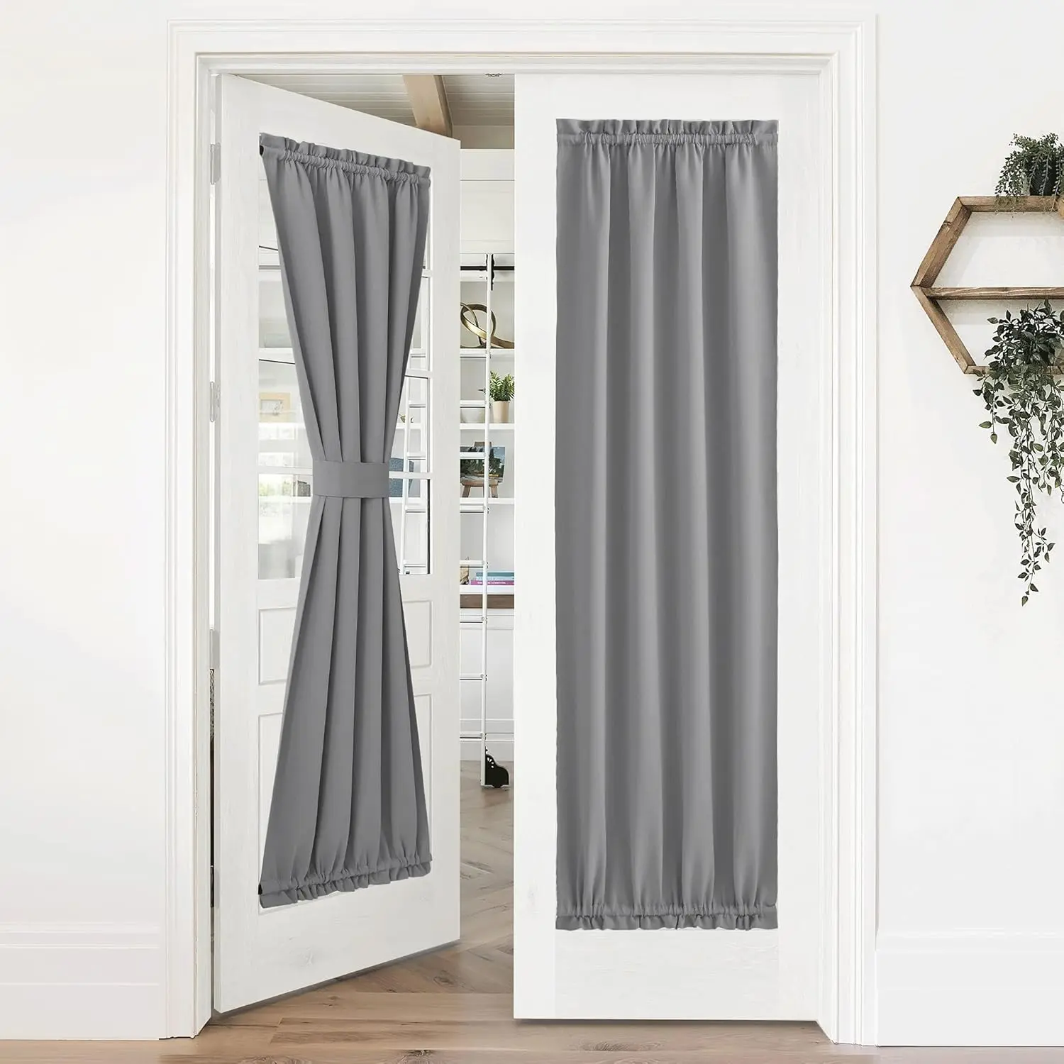 NICETOWN Solid Thermal Insulated Blackout Door Curtain Panel - Room Darkening Window Shade for Living Room, 36in Wide x 72in Long, Single Panel, Silver Grey, Room Darkening Curtains
