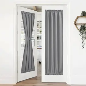 NICETOWN Door Curtain Panel - Window Curtain Elegant Solid Thermal Insulated Blackout Front Door Shade for Living Room (36" Wide by 72" Long, Single Panel, Silver Grey)