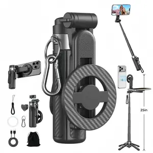 Upgrade 4-In-1 Magnetic Smartphone Selfie Stick with Remote, 360° Rotatable Phone Holder, Transformable Tripod, Handheld Stabilizer, 25-Inch Extendable Mobile Phone Accessory