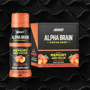 ONNIT Alpha Brain Focus Energy Shot Supplement - Energy, Focus, Mood, Stress, Brain Booster Drink - Peach (2.5 fl oz, 6 ct)