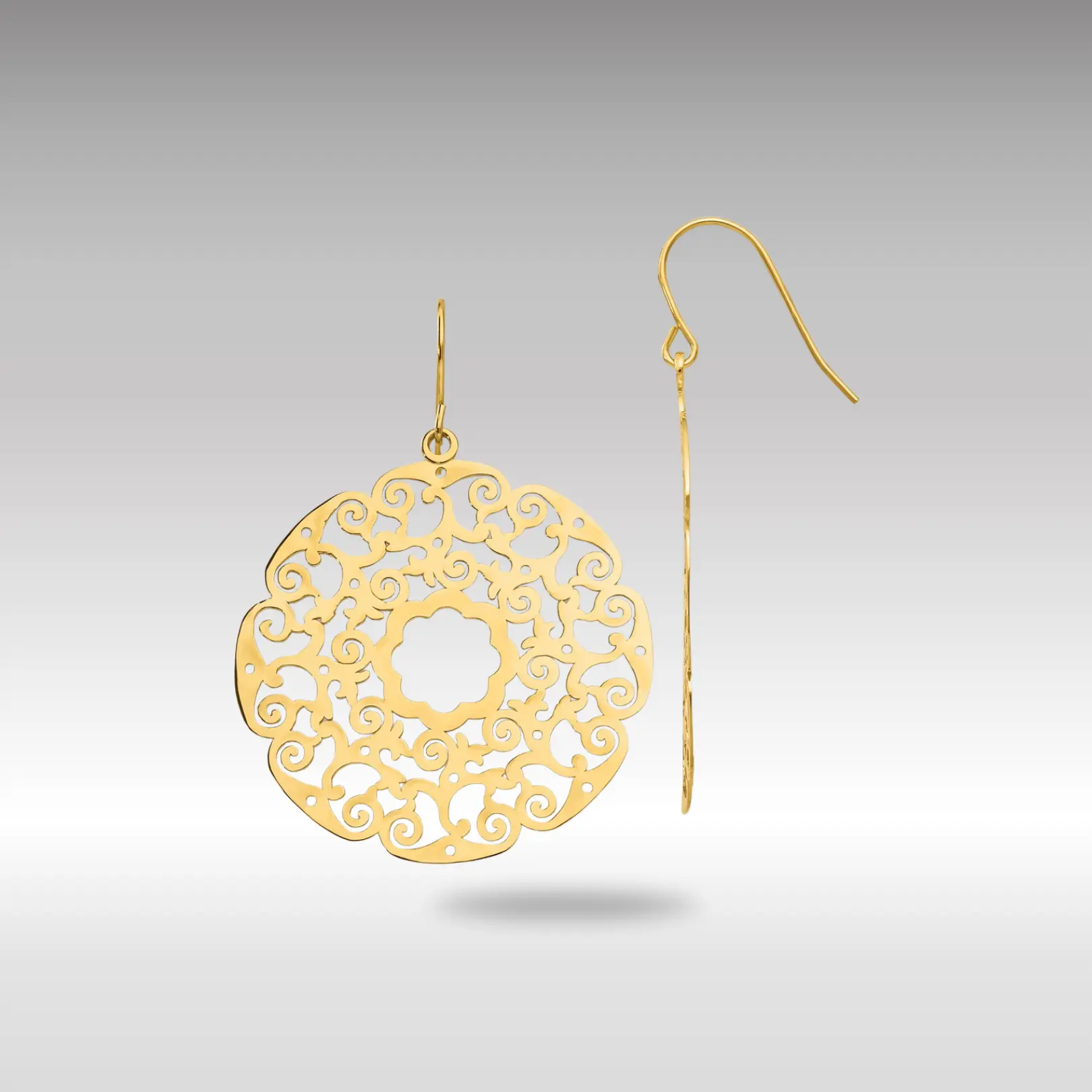 14K Gold Fancy Lace Filigree Dangle Earrings - Model TH589