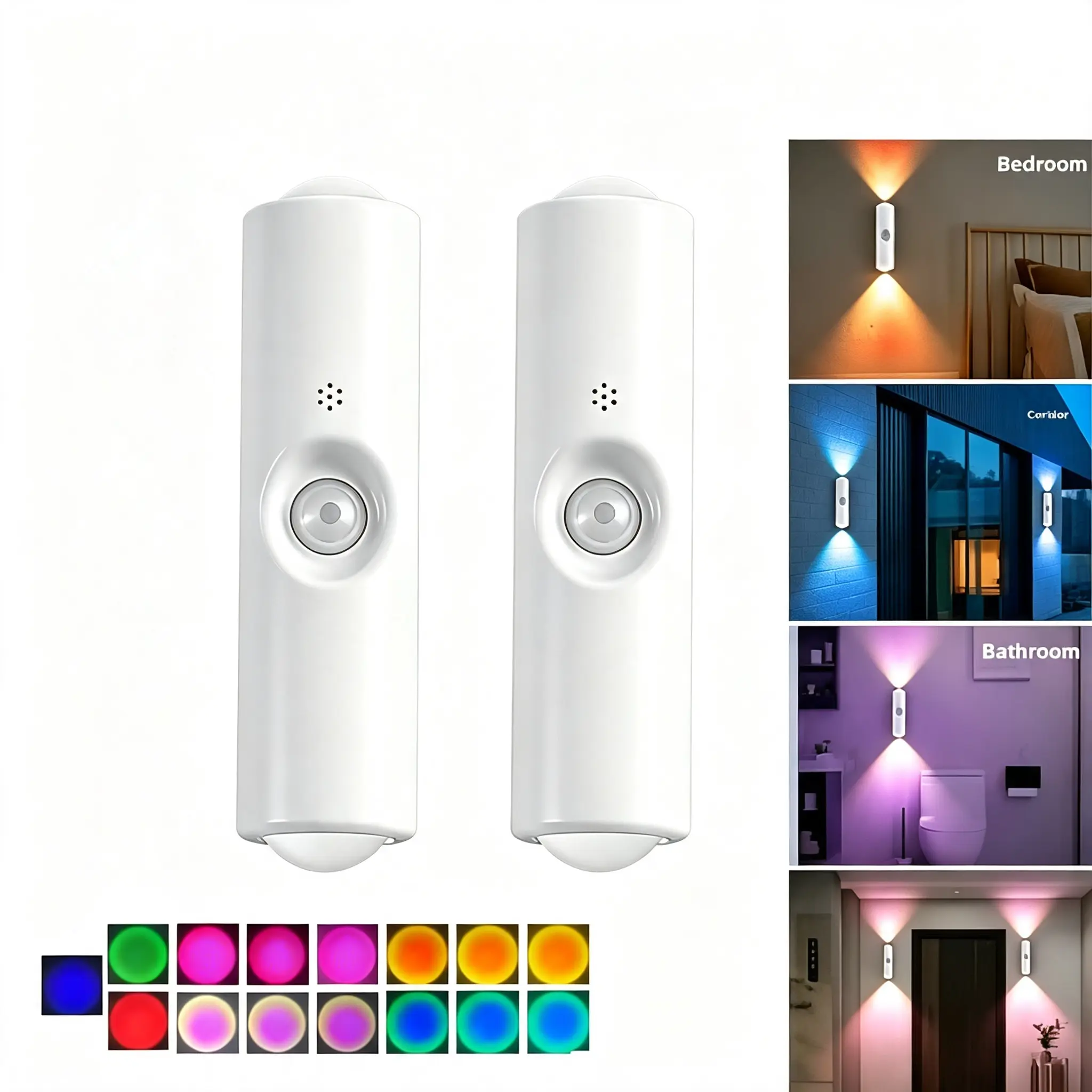 Smart LED Motion Sensor Wall Lamp, USB-C Rechargeable Indoor Night Light with RGB Gradient, Dimmable Ambient Glow, Auto-On/Off, Plastic Body, Wireless Magnetic Mount Step Light for Bedroom, Hallway