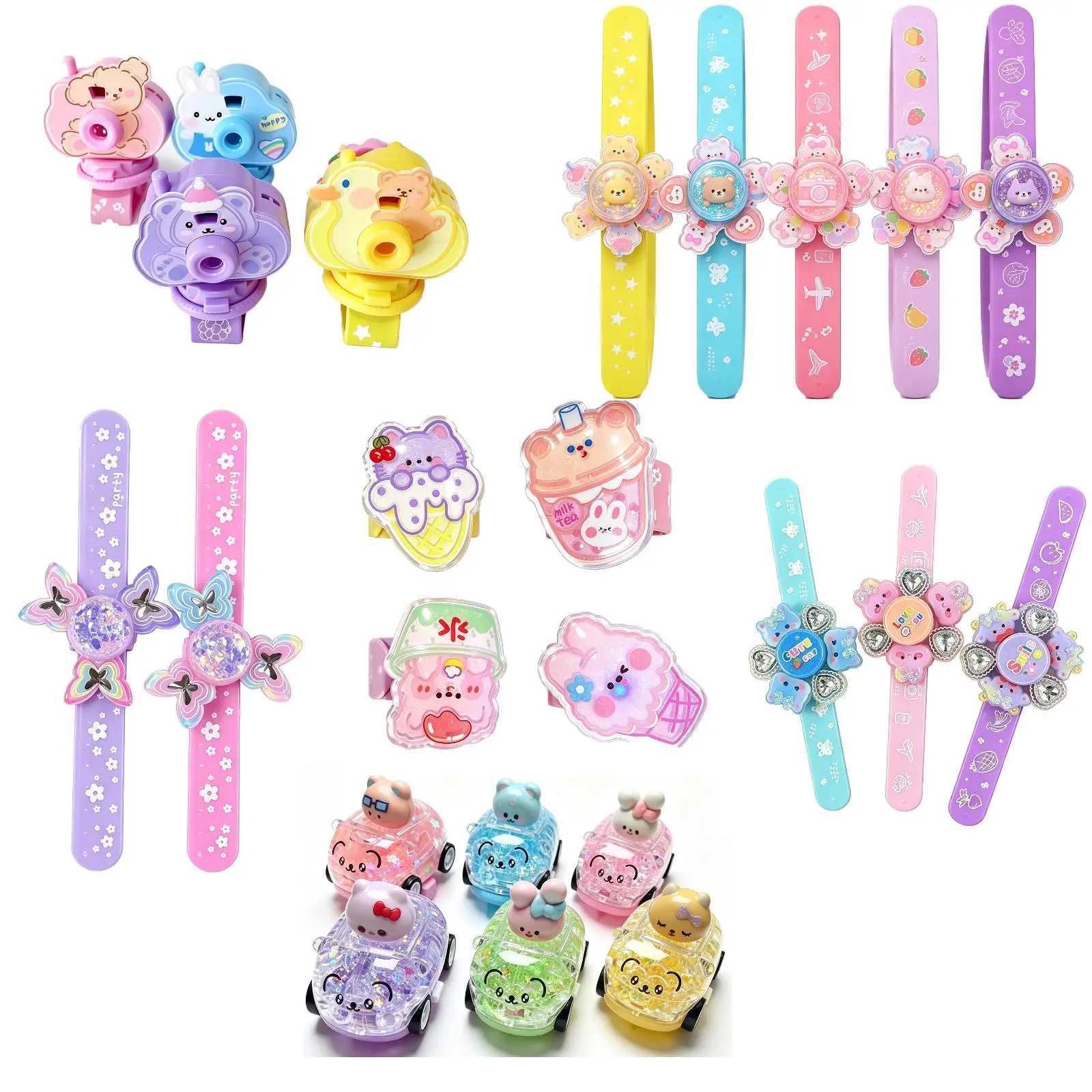 10Pcs Cute Cartoon Kids Slap Bracelet Watch Assortment, 5 Styles Adjustable Silicone Wristbands, Mini Camera Decor Wrist Toys, Party Favors Classroom Prizes Birthday Christmas Easter Gifts for Boys Girls