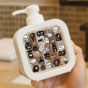 Moisturizing Soap Pump Bottle, Soap Dispenser - 24 Whimsical Black & White Doodle Monster Art, Perfect for Kitchen Sink & Bathroom Decor, Fun Spooky Halloween Illustration Design for Kids' Book Art Projects