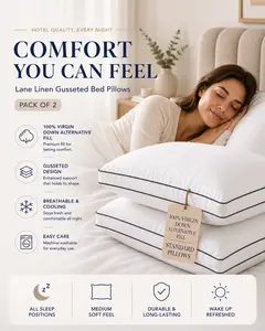 LANE LINEN 2-Pack Standard Bed Pillows for Sleeping, Hotel Bedding Luxury Memory Foam Cushions with Modal Cover, Gusseted Firm Contoured for Side Sleepers, Bedroom Accessories