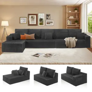 HSECOYAY Oversized 164'' L Shape Cloud Couch Plus Sectional Sofa with Chaise Modern Modular Sofa with 8 Soft Pillows & Lounge Chairs Boneless Upholstered Couches for Living Room Bedroom Plush Corduroy Fabric