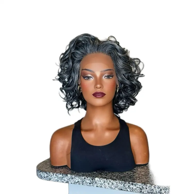 ENGLAND 8” Salt & Pepper Lace Frontal Wig - Chic Style for Effortless Glam,  Gray Color, Stylish Design