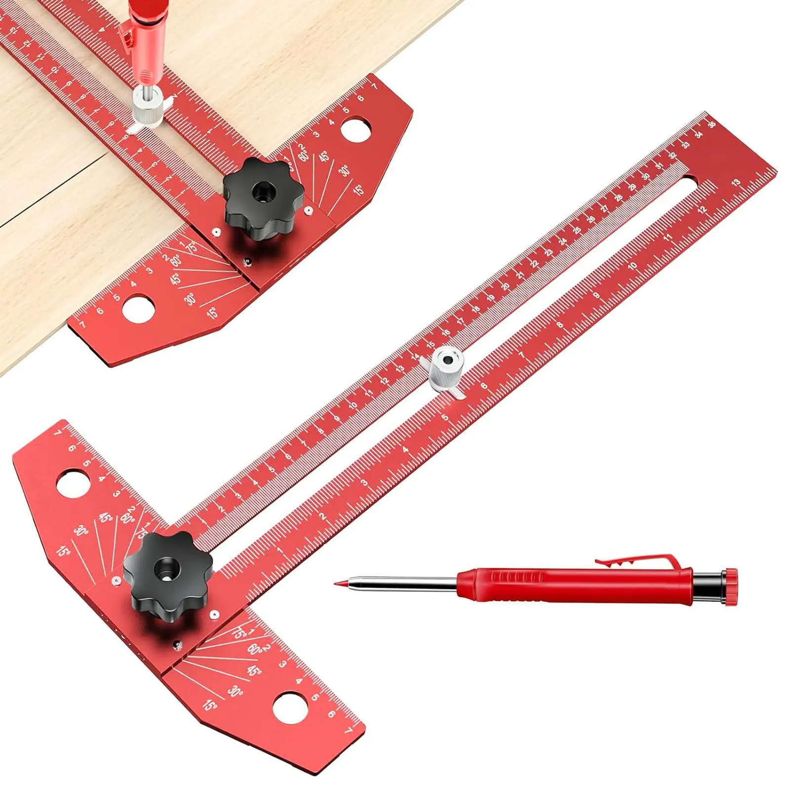 Woodworking Scriber Marking Line Ruler, 1 Count Adjustable Aluminum Alloy Sliding T-square Ruler, Precision Line Drawing Aid Ruler with Angle Adjustme