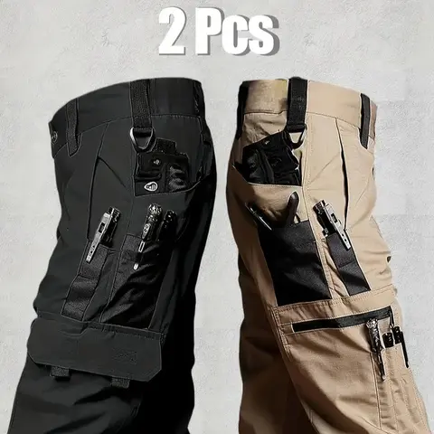 Men's Cargo Pants - Regular Fit, Durable Waterproof Utility-Military Style, Multi-Zipped Pockets, Belt-Free, Camouflage Design Option, Men's Work Pants for Outdoor Training/Autumn Wear, Camouflage Design Men's Pants