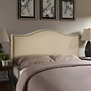 Modway Curl Queen Nailhead Upholstered Headboard in Cafe