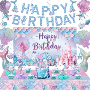 [SAILYLENCEY]Mermaid Birthday Decorations Set - Ocean Theme Party Supplies Kit with Backdrop, Tablecloth, Balloons & Banners for Girls' Birthday, Baby Shower, Underwater Celebration