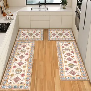 Boho Kitchen Rug Sets 3/4 Piece with Runner Non Slip Kitchen Rugs and Mats Washable Kitchen Mats for Floor Thick Kitchen Floor Mat Carpet Runner Rugs for Hallway Laundry Holiday Decor