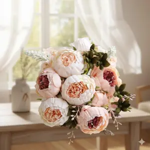 High Realistic Peony and Hydrangea Bouquet - Artificial Flowers for Wedding, Home Decor, and Holiday Decorations. Modern Minimalist Centerpiece for Living Room and Dining Table. Ideal Mother's Day Gift.