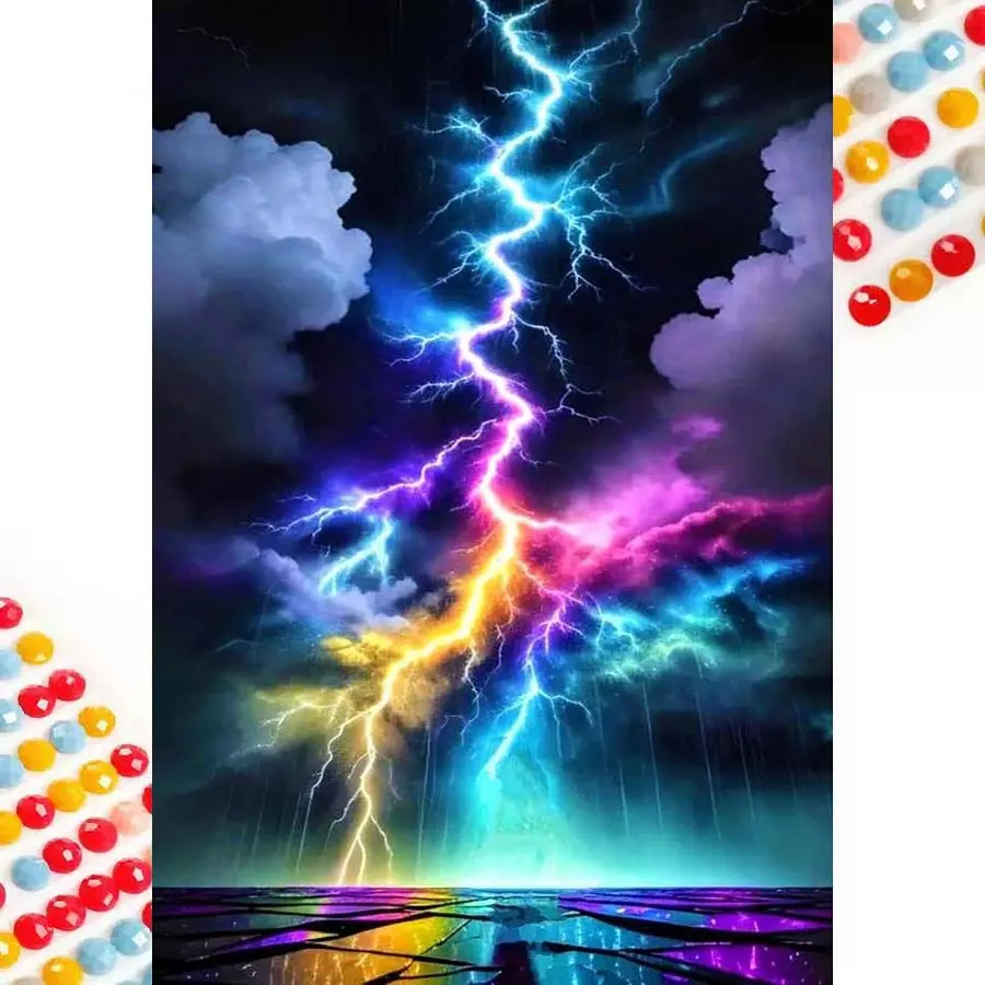 5D DIY Full Drill Round Diamond Painting - Diamond Art Painting Kit Colorful Lightning Cloud. Mosaic, Canvas - DIY Decor, Home Wall Decoration, Suitable for Halloween and Christmas, Birthday and Anniversary Gifts.