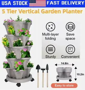 5 Tier Vertical Planter Stackable Planters Garden Tower Pot with Wheels & Tools