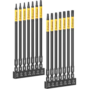 14 count Impact Long Torx Bit Set, 6-Inch, T7-T40, Tamper Proof  Bits Set,   Torx Bit Set with 1/4 Inch Hex Shank, S2 Steel, Ideal for Automotive, DIY, Electronics