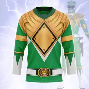 Green Ranger Dragon Shield Hockey Jersey, Green Gold Armor Cosplay Jersey, Unisex Fan Hockey Shirt