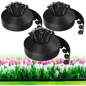 100ft Landscape Edging Kit with 150 Spikes, Not Digging Flexible Plastic Edge Border for Landscaping, Lawn, Garden, Flower Beds, Yard, Paver, Playground, Pathway,3pack, 33ft Each,1.5in high