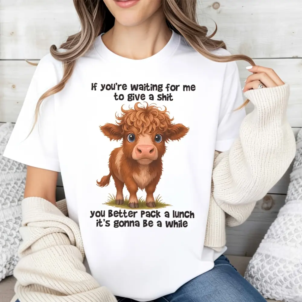 Cute Animal Print Women's T-Shirt Cow With Funny Text Summer Casual Wear For Friends And Family Gifts