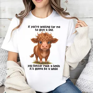 Cute Animal Print Women's T-Shirt Cow With Funny Text Summer Casual Wear For Friends And Family Gifts