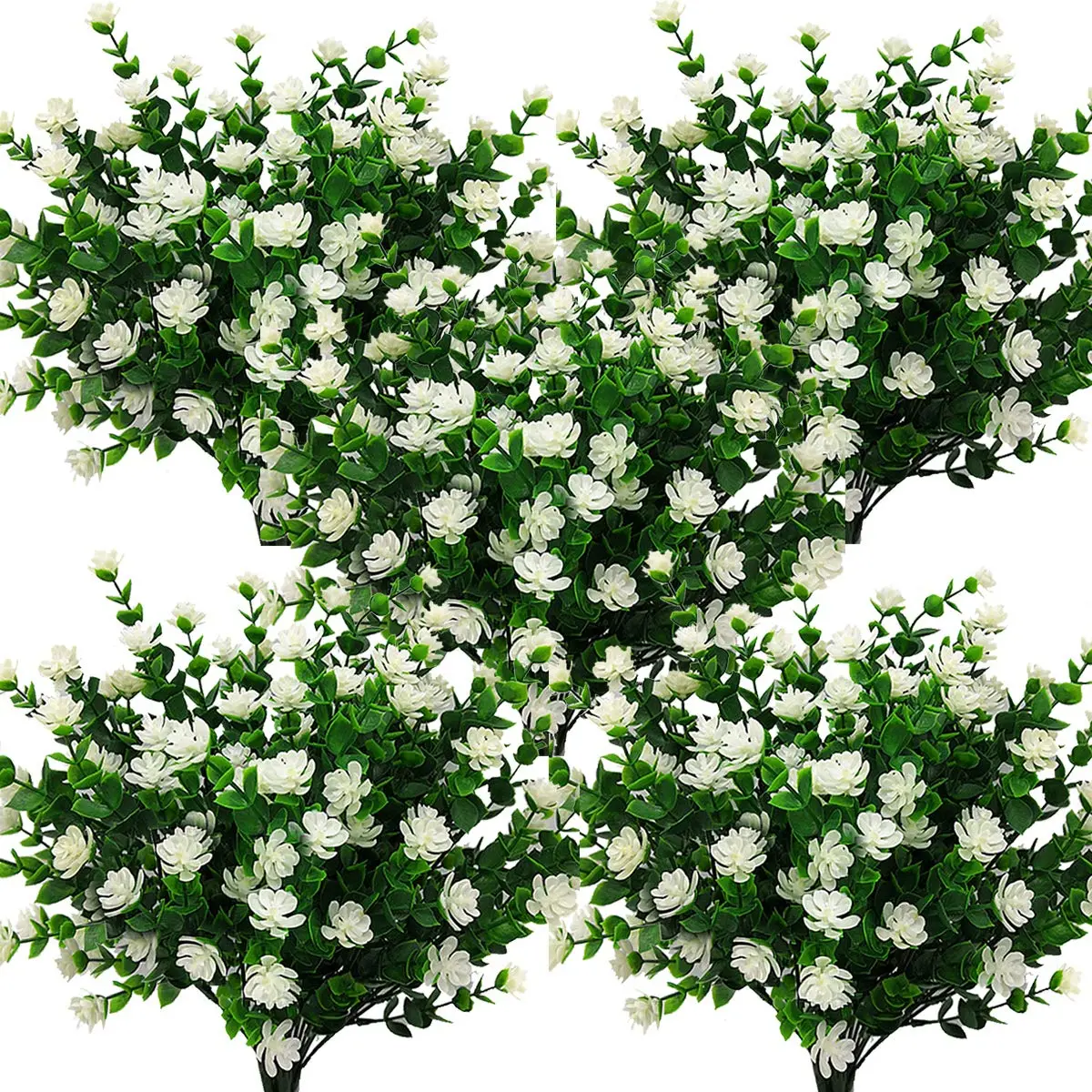10-Pack White-Eucalyptus Artificial Plant Set, UV-Resistant Faux Plastic Shrubs, Decorative Fake Flowers for Indoor-Outdoor Home Decor