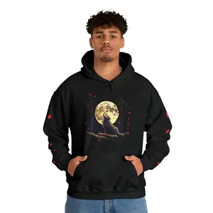 Full Moon Wolf Hoodie Cotton Polyester Fabric for Men's Tops