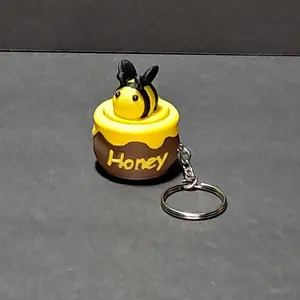 3D Printed Bee in a Honey Pot Fidget Clicker Keychain - Adorable Animal Design with Clicker Action for Fingers - Double Ring Keychain - Great Gift Idea