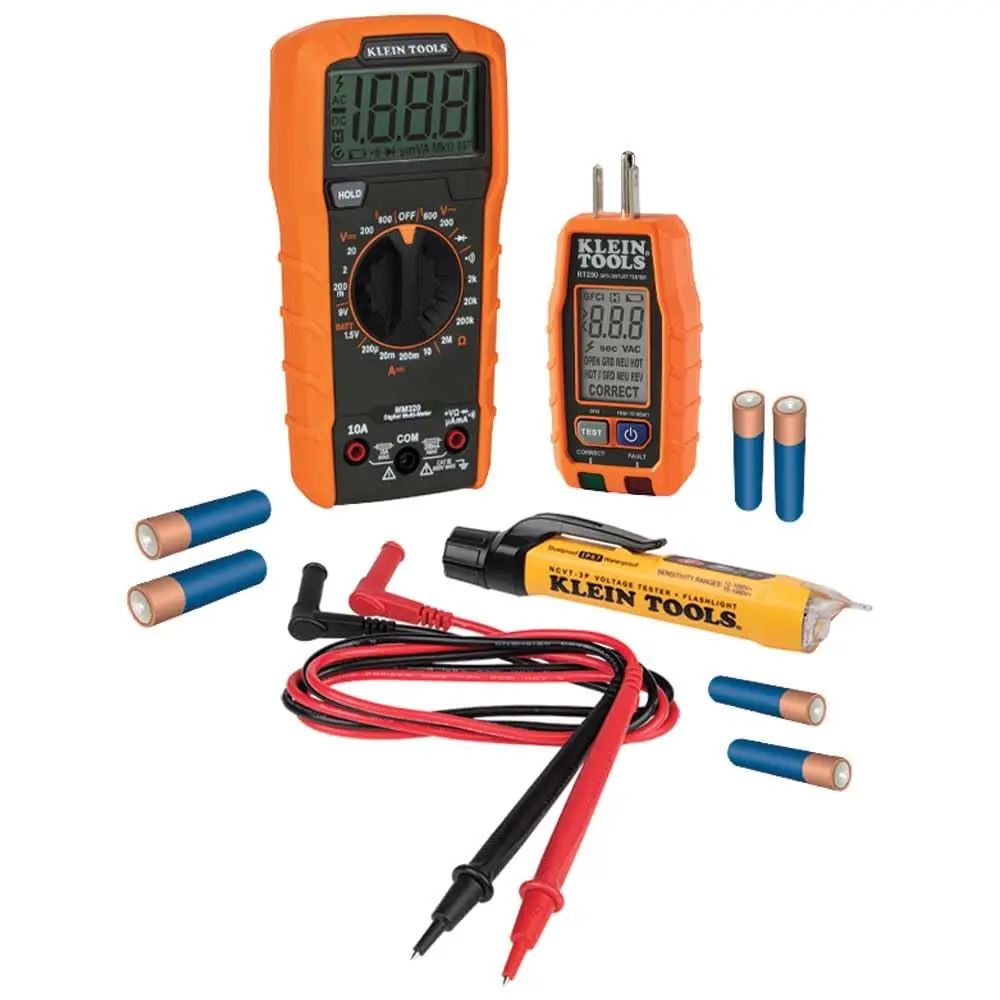 Premium mm320+ncvt3p Digital Multimeter Electrical Test Kit with 69355 mm Right-Angle Test Leads, Non-Contact Voltage Tester, Receptacle Tester