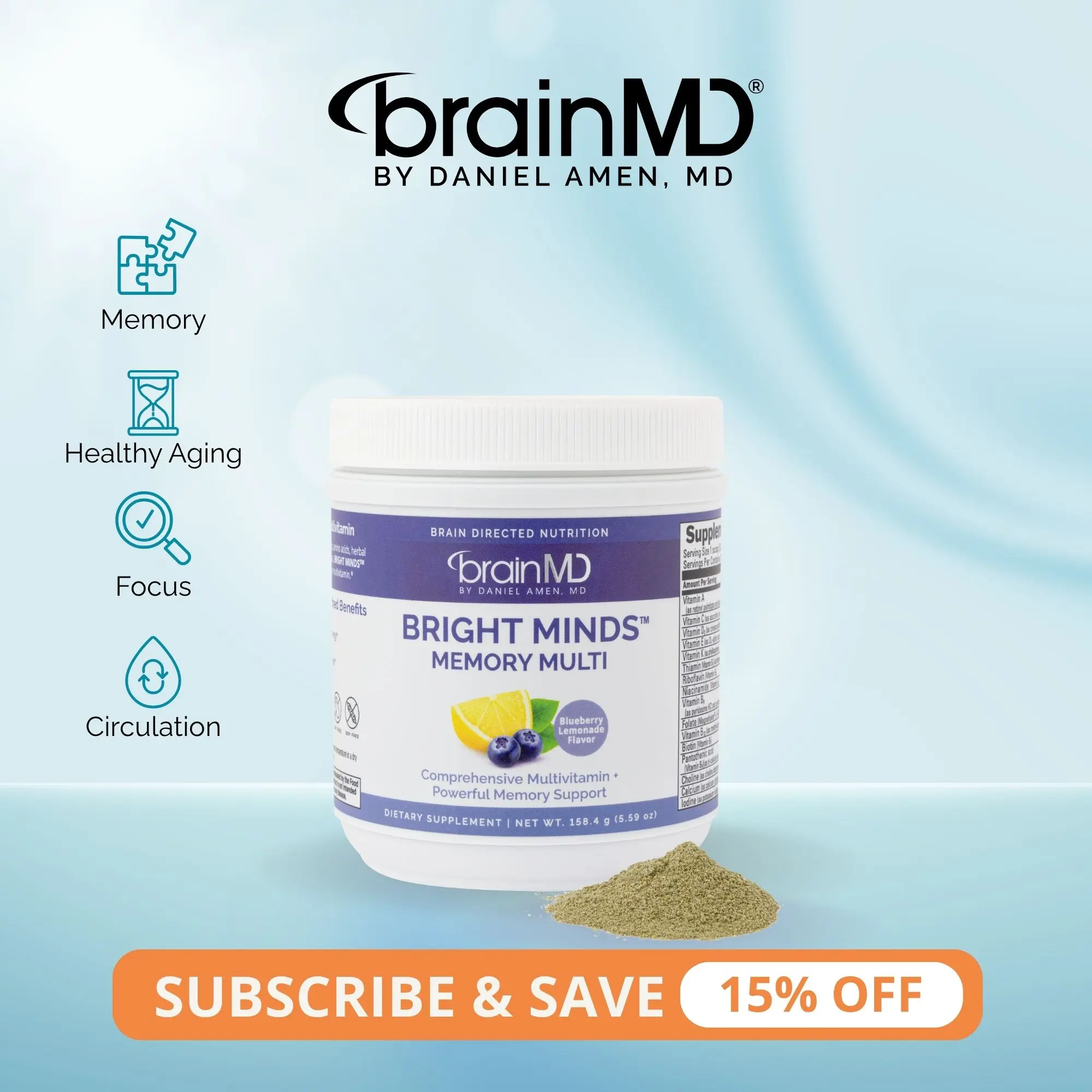 BRIGHT MINDS Memory Multivitamin | BrainMD | 11-in-1 Brain Health Support | Memory, Focus, Mood & Energy | Phosphatidylserine + Ginkgo + CoQ10