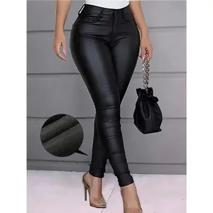 1pc Matte Finish Thermal Lined Stretchy Skinny Pants For Women