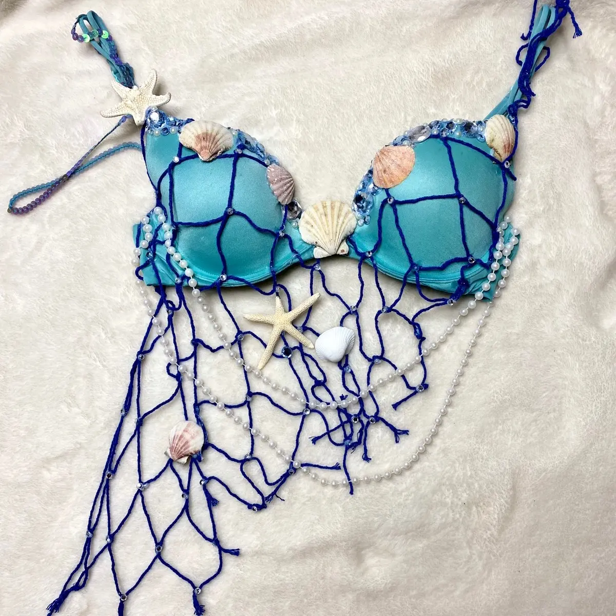 Mermaid Bra Top Handmade- Blue Full Coverage