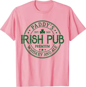 Paddy's Irish Pub Whiskey Beer Ireland St. Patrick's Day Tee T-Shirt Top Menswear