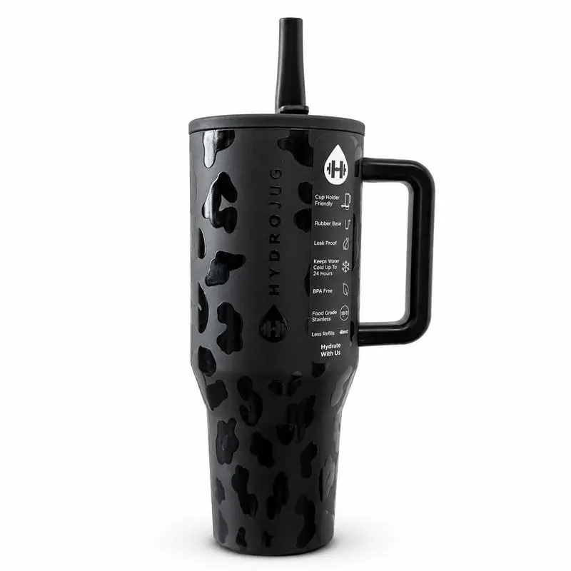 HydroJug Traveler 40oz Black Tumbler, Minimalist Matte Black Leakproof Triple-Wall Insulated Stainless Steel Water Bottle with Handle and Flip Straw for Gym, Work and Travel