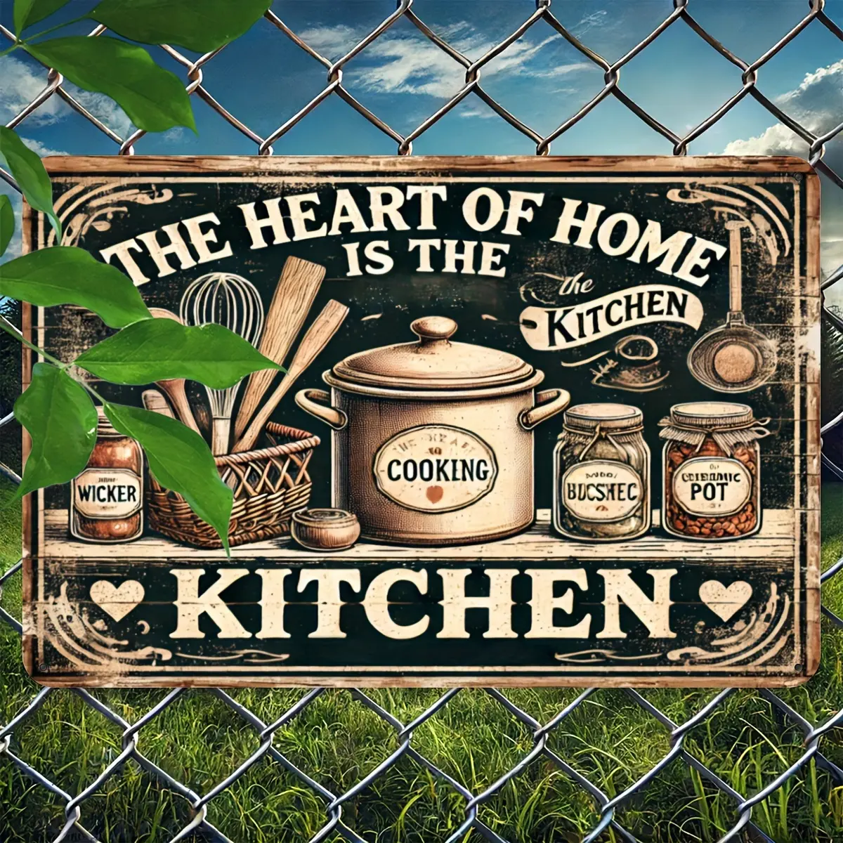 "The Kitchen is the Heart of Home" Vintage Metal Signboard - Waterproof and Dust Wall Art for Kitchen, Restaurant, Bar, Cafe, Garage Decor - 8x12 inches