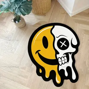 Trendy Skull Patchwork Rug, Creative Design Fashionable Soft Plush Carpet, Unique Halloween Decor Mat for Living Room Bedroom Bathroom, Soft Floor Mat