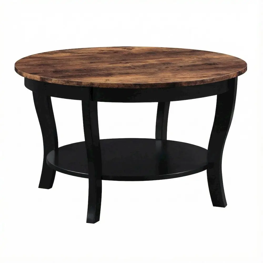 Multi-Color Round Coffee Table with Single Shelf and Rubberwood Legs, Minimalist, 30" Diameter