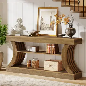 LITTLE TREE 70.9-Inch Long Farmhouse Entryway Console Table with Storage, 3-Tier Wooden Couch Table Behind Sofa, for Entry, Entrance, Hallway, Foyer, Living Room