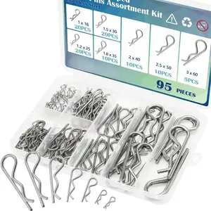 95 count 7 Sizes Stainless Steel Hitch Pin Clip Assortment Kit R Shaped Cotter Pins Fastener Clips OLA031