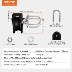 VEVOR Sliding Gate Kit, Rolling Gate Hardware Kit w/ U-Shaped Wheel Groove for Cantilever Sliding Gates and Rolling Door, Sliding Gate Rollers 4 Track Wheels w/ Cover, Heavy Duty Sliding Roller, Black