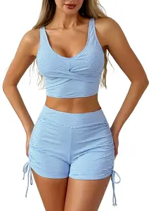 Women's New Striped Versatile Crop Top Bikini Set, Drawstring Bathing Suits, Perfect for Beach Sea Pool, Sexy Style, Casual Summer Swimwear, Bikini Swimsuit, Beach Bikinis