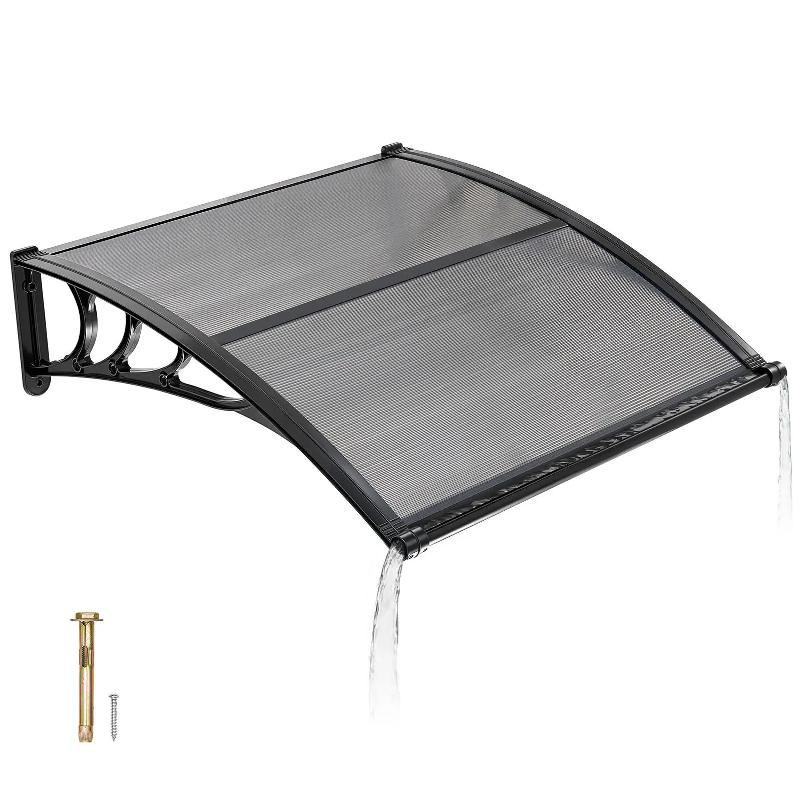 【SummerFinds】VEVOR Awnings for Door Entrance, 38 x 40 in, Exterior Front Door Window Awnings with Drainage & ABS Bracket, Rain Snow Sun Protection, Overhang Polycarbonate Door Canopy for Porch Patio, Smoky Gray
