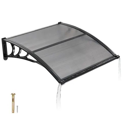 VEVOR Exterior Front Door Canopy, 38x40 in Sturdy Polycarbonate Awning with Drainage & ABS Bracket, Outdoor Shelter, Windproof Parasols, Canopies & Shade, Brick/Concrete Fit, Fast DIY Setup, 2-Screw Match Common Walls, Smoky Gray#SohoChic